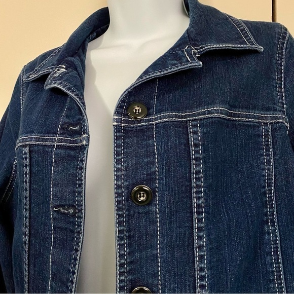 Allison Daley Blue Jean Jacket Blazer Stretchy Size 8 Medium Cotton Casual - Picture 3 of 15